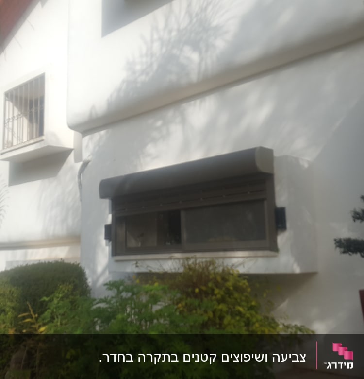 קיר חיצוני צבוע בלבן עם חלון קטן